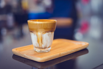 Coffee cup in film tone style. Copy space for text