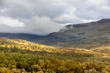 Sarek National Park in Lapland from the sky, selective focus