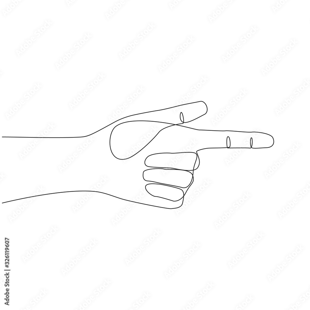 Wall mural pointing hand one line drawing on white isolated background. vector illustration - Wall murals