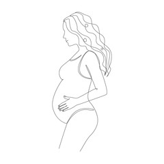 Pregnant woman one line drawing on white isolated background. Vector illustration 