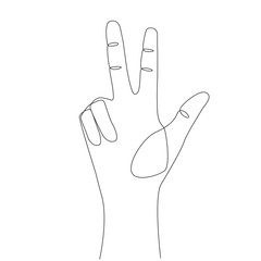 Peace sign one line drawing on white isolated background. Vector illustration
