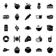  Mouth Watering Food and Drinks Solid Icons Pack 