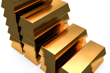 3D Rendering Realistic Gold Bar on White