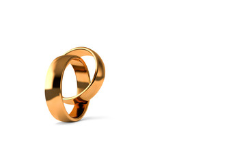 3D Rendering Two Realistic Couple Gold Wedding Ring