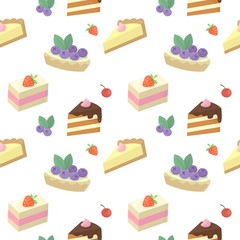 Seamless vector cake pattern. Colorful desserts background
