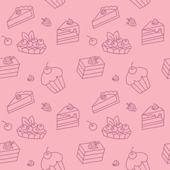 Seamless vector bakery pattern. Pink cake background.