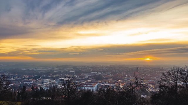 the last sun beam over amberg a little beautiful old town in bavaria fast timelaps
