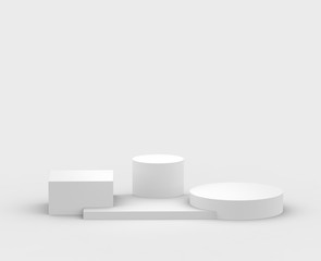 3d white gray  podium minimal studio background. Abstract 3d geometric shape object illustration render. Display for cosmetics and beauty fashion product.
