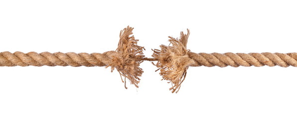Tearing strong Rope isolated on white Background