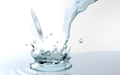 Lenses, vision, breathing surface, water pours, splashes. 3D-rendering