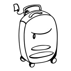 Digital art cute outline doodle doodle travel suitcase on wheels. Print for banners, posters, cards, textiles, web design, invitation cards, wrapping paper, stationery.