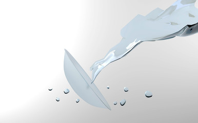 Lenses, vision, breathing surface, water pours, splashes. 3D-rendering
