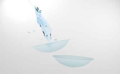Lenses, vision, breathing surface, water pours, splashes. 3D-rendering