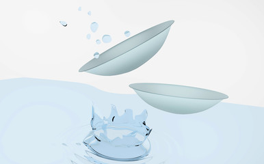 Lenses, vision, breathing surface, water pours, splashes. 3D-rendering
