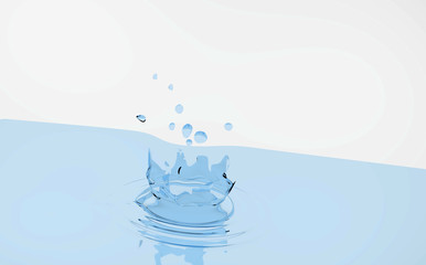 Water, water surface, spray, pouring, circles on the water. 3D-rendering