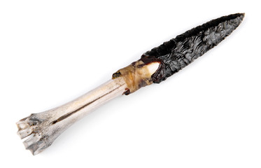 Stone Age Knife on white Background -  Obsidian