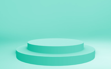 3d green bright cylinder podium minimal studio background. Abstract 3d geometric shape object illustration render. Display for food natural product.