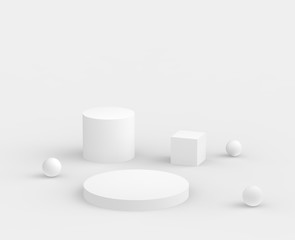 3d white gray  podium minimal studio background. Abstract 3d geometric shape object illustration render. Display for cosmetics and beauty fashion product.