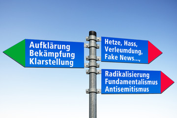 Wegweiser gegen die Hetze und Hass im Netz! - obrazy, fototapety, plakaty