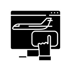Booking plane tickets black icon, concept illustration, vector flat symbol, glyph sign.