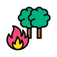 climate related trees with fire or forest fire vector with editable stroke,