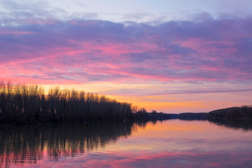 Magic colors of sunset over the Tisa river,Serbia