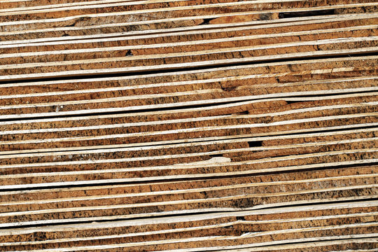 Sperrholz-Schichtung: Querschnitt 7-lagiger gestapelter Sperrholzplatten - Makroaufnahme