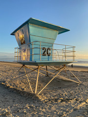 Fototapeta na wymiar Lifeguard tower on the Coronado Beach during sunset time. San Diego, California, USA.