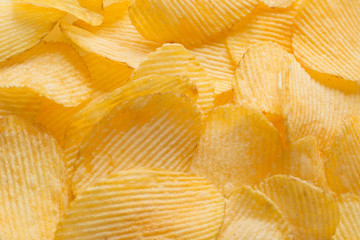 Potato chips background. Close-up photo