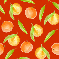 Tropical seamless pattern with grapefruit, mandarin or orange, imitation of watercolor, hand drawing. Fruit texture. Vector vibrant citrus print for fabric or wallpaper.