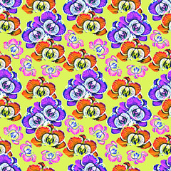 Abstract orchid flowers, seamless pattern, art.