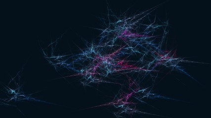 Abstract computer generated fractal lines design shapes. Digital colorful illustration art work of rendering chaotic dark background. 3d rendering.