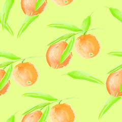 Tropical seamless pattern with grapefruit, mandarin or orange, imitation of watercolor, hand drawing. Fruit texture. Vector vibrant citrus print for fabric or wallpaper.