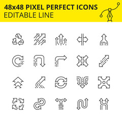 Editable Icons - Arrows for info graphics, websites and mobile applications. Includes Reuse, Update, Turn, Crossroads, etc. Pixel Perfect 48x48, Scaled Set. Vector.