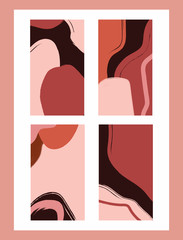 Grunge templates for stories on social networks. Watercolor, paint, brush strokes. Set of vector illustrations.