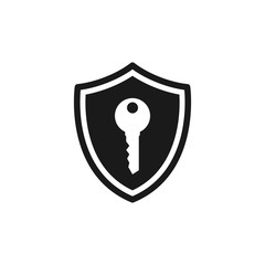 Shield with key black isolated vector icon. Security concept glyph symbol.
