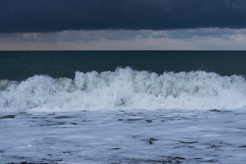 Swirling wave. The formation of the wave. Surf, light storm.