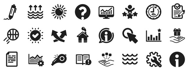 Fototapeta na wymiar Customisation, Global warming and Question mark signs. Whistle, Waves and Sun icons. Signature Rfp, Information and Efficacy icons. Waves, Consolidation and Operational excellence. Vector