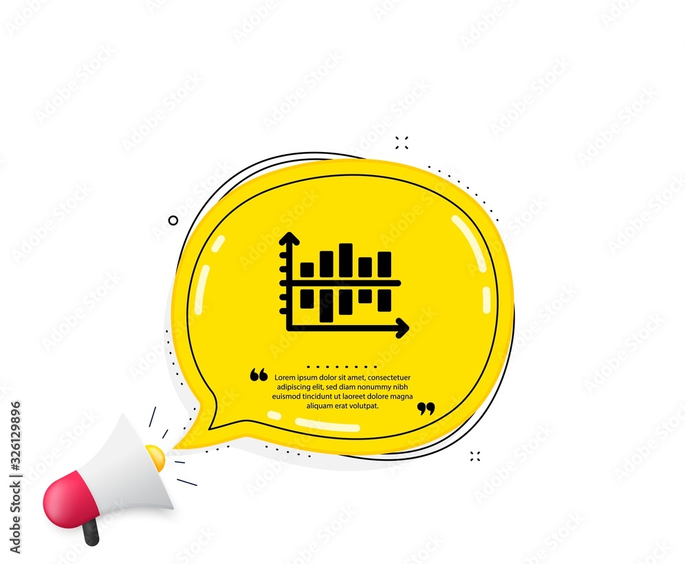 Poster diagram chart icon. quote speech bubble. column graph sign. market analytics symbol. quotation marks