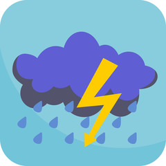 Rain with Lightning, Simple Icon With  Blue Background