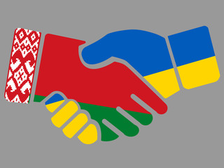 Ukrainian and Belarus flags Handshake vector