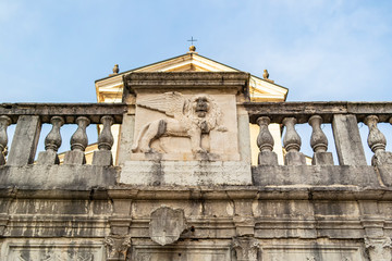 Fototapeta premium Representation of a Venetian lion in bas-relief located in Feltre, Veneto - Italy