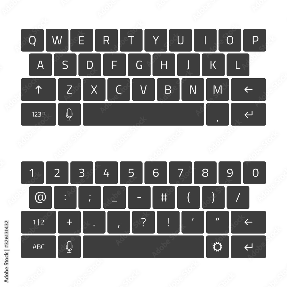 Poster qwerty keyboard full set. keyboard of smartphone, alphabet and numbers buttons. mobile phone keypad 