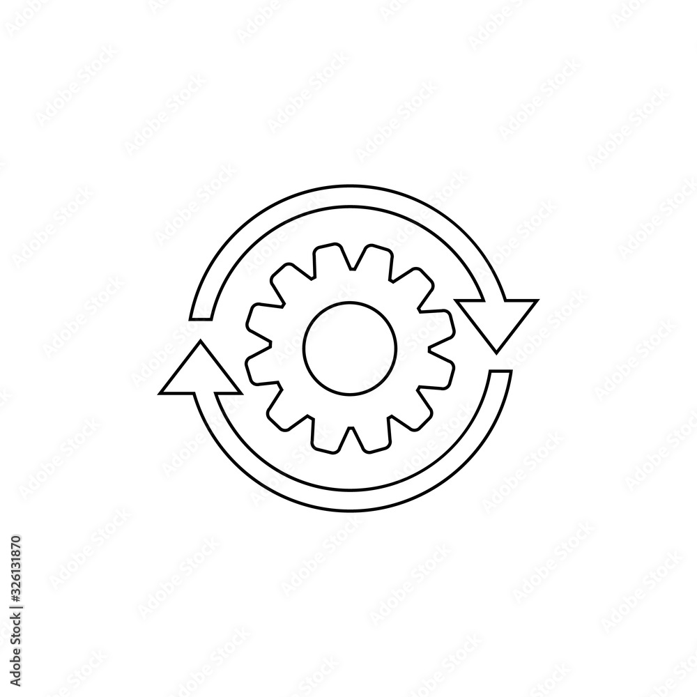 Poster workflow process line icon in flat style. gear cog wheel with arrows vector illustration on white is