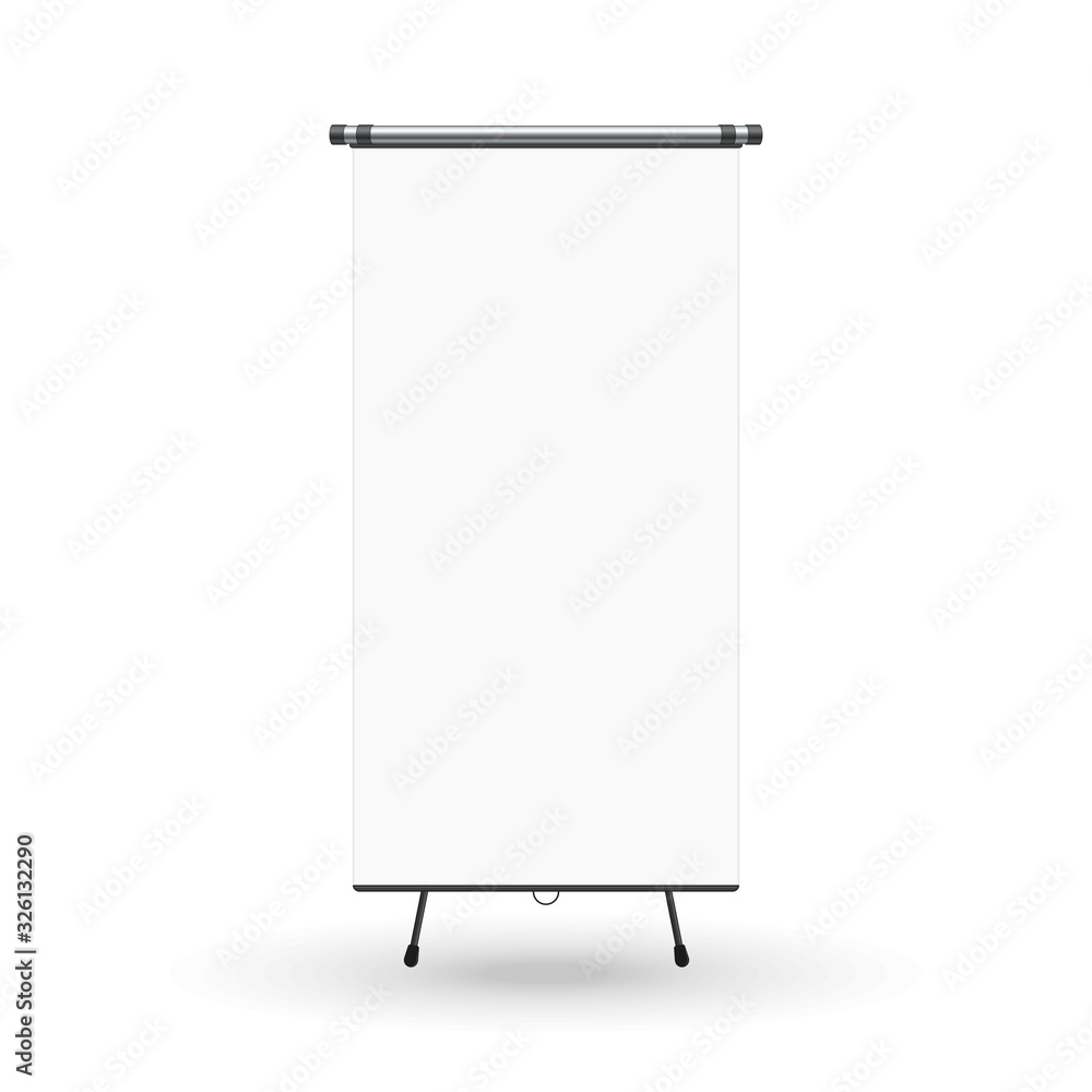 Poster empty projection screen, presentation board in realistic style. horizontal roll up banner isolated o