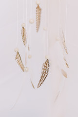 dreamcather with feathers on white background