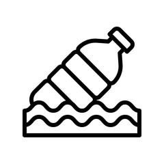 pollution related waste bottle on water waves vector in lineal style,