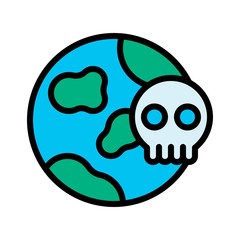 pollution related pollution earth with scary skull vector with editable stroke,