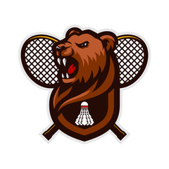 Bear head mascot logo for the Badminton team logo. vector illustration.