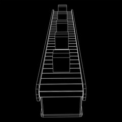 Conveyor belt section with pack boxes. Factory production equipment. Wireframe low poly mesh vector illustration
